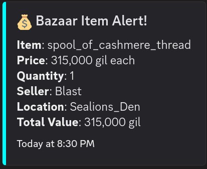 Bazaar alert Example