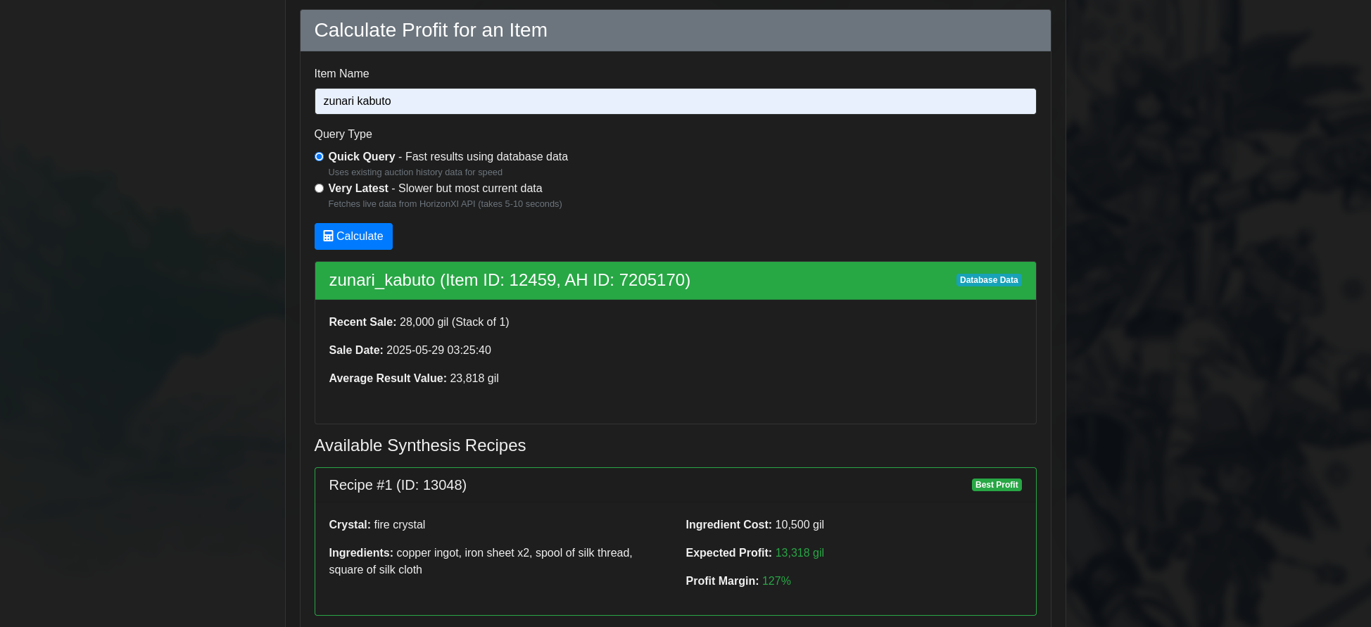 Profit Calculator Example