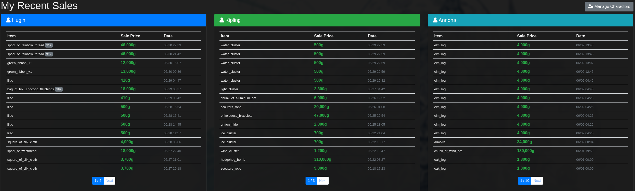 Recent Sales Example